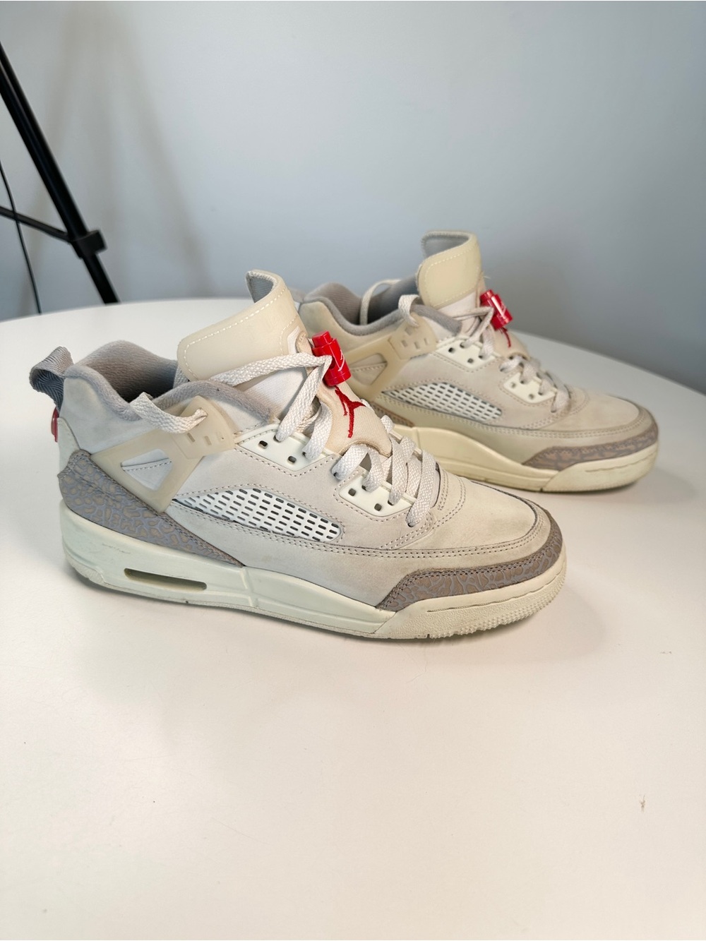 Jordan Kids Cream and Gray Sneakers with Red Accent